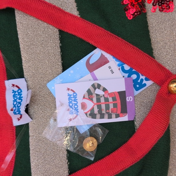 Rockin Around - NWT Ugly Christmas Cardigan Sweater with ELF Stripes - Picture 4 of 5